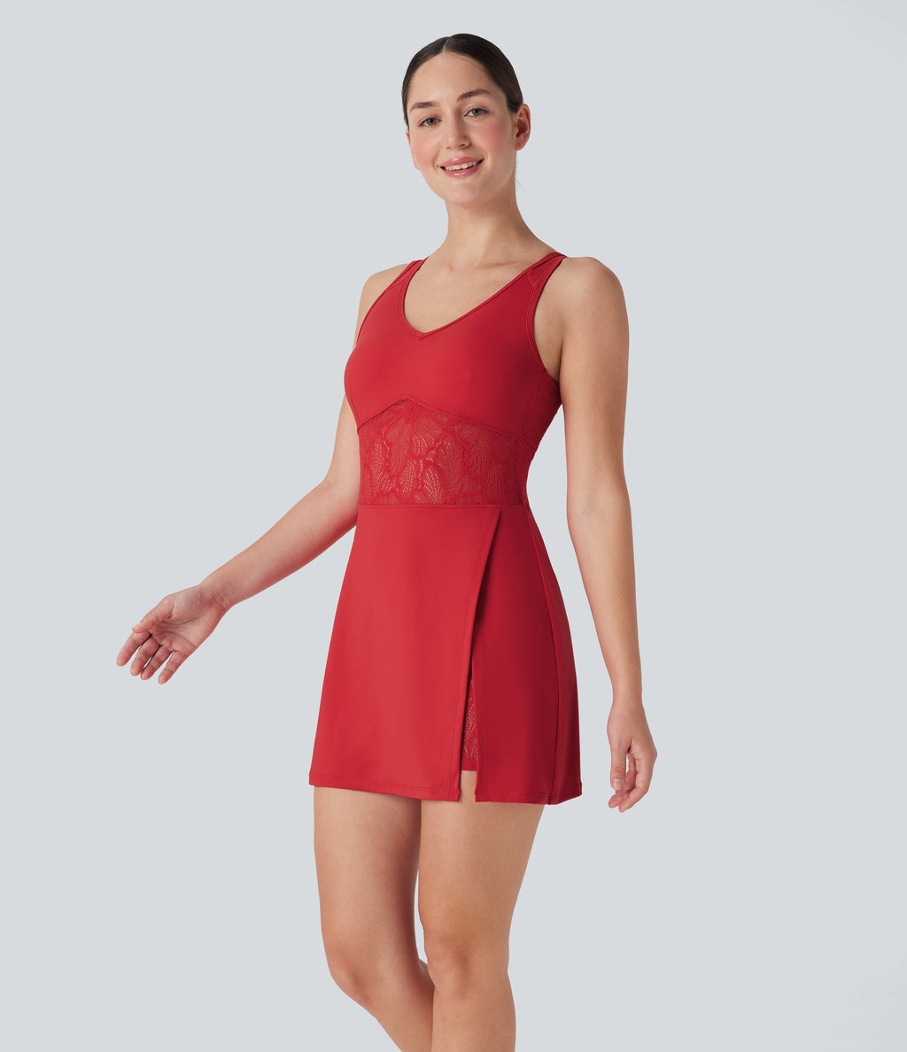 SoftlyZeroTM Airy Contrast Lace 2-in-1 Cool Touch Tennis Active Dress with Pocket-UPF50+