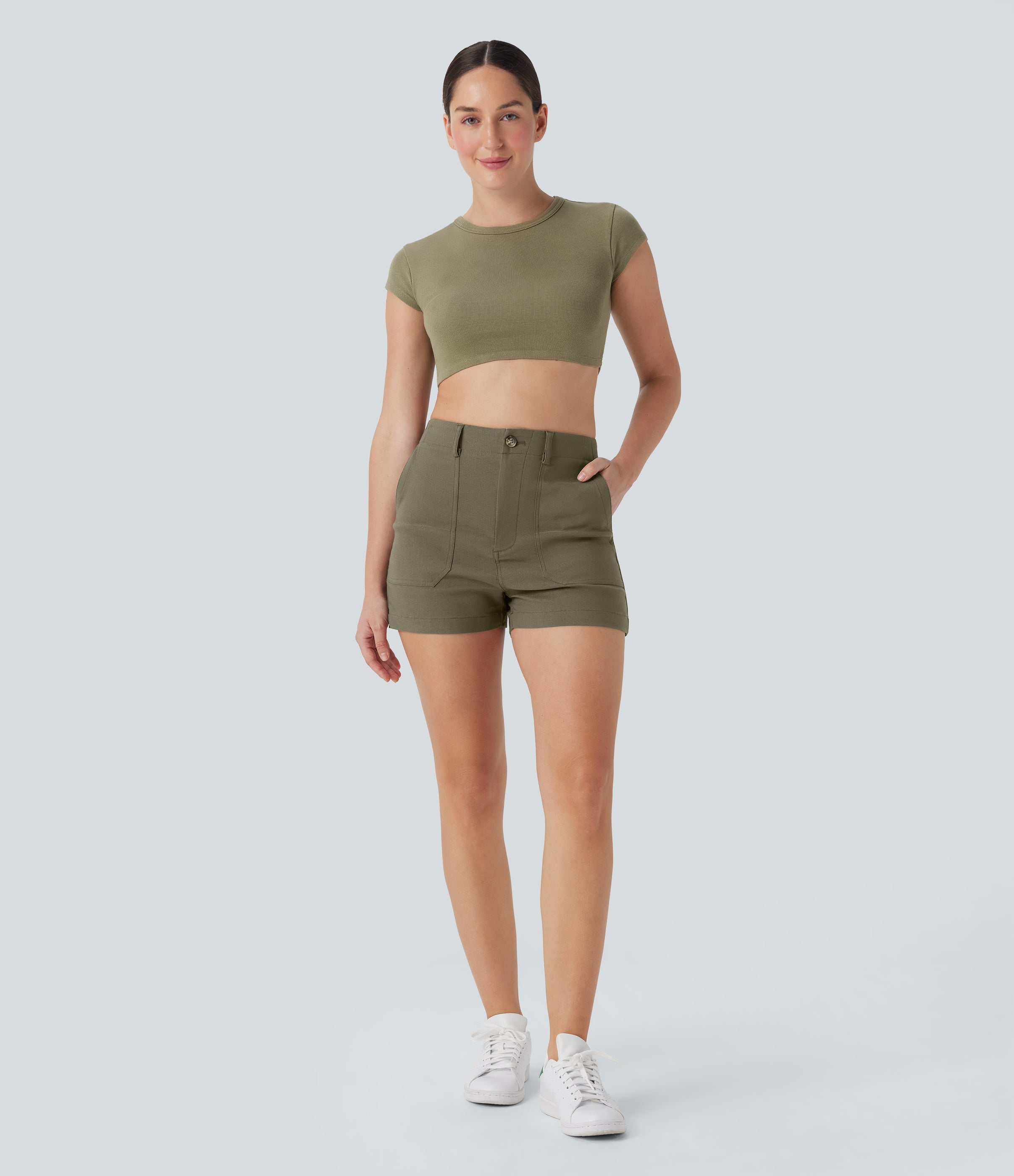 High Waisted Casual Shorts with Pockets