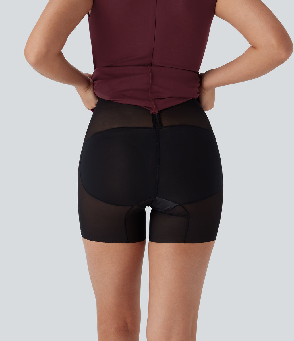V-neck Zipper Bodycon Midi Work Built-in Mesh Shapewear Dress