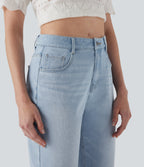 FlexTM Mid Rise Straight Leg Washed Casual Jeans with Pockets