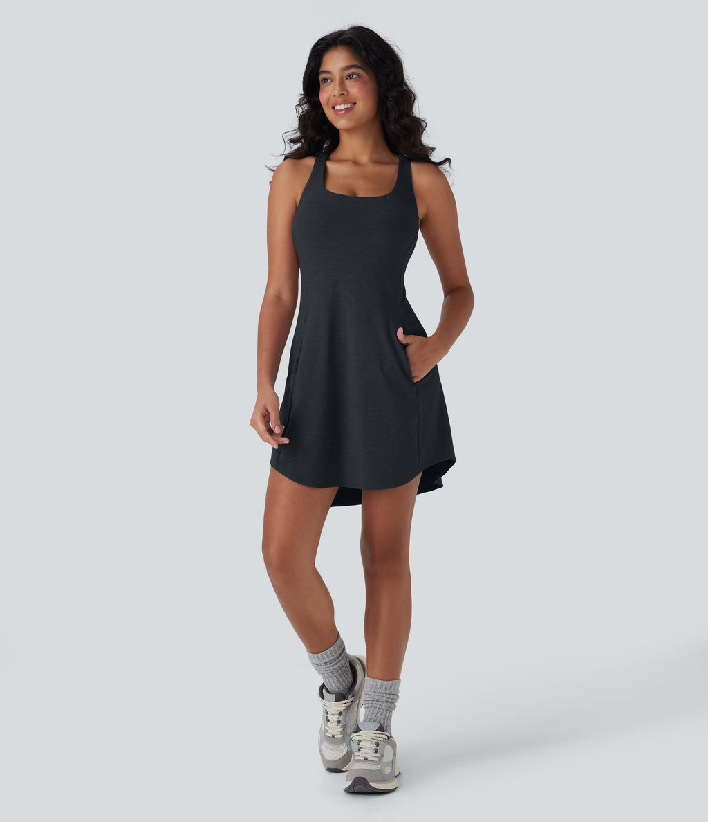 Cut Out Pocket 2-Piece Mini Yoga Active Dress