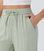 2026🔥 High Waisted Drawstring Pocket Wide Leg Casual Linen-Feel Pants