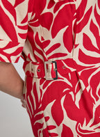 Leaf Print Linen-Blend Dress