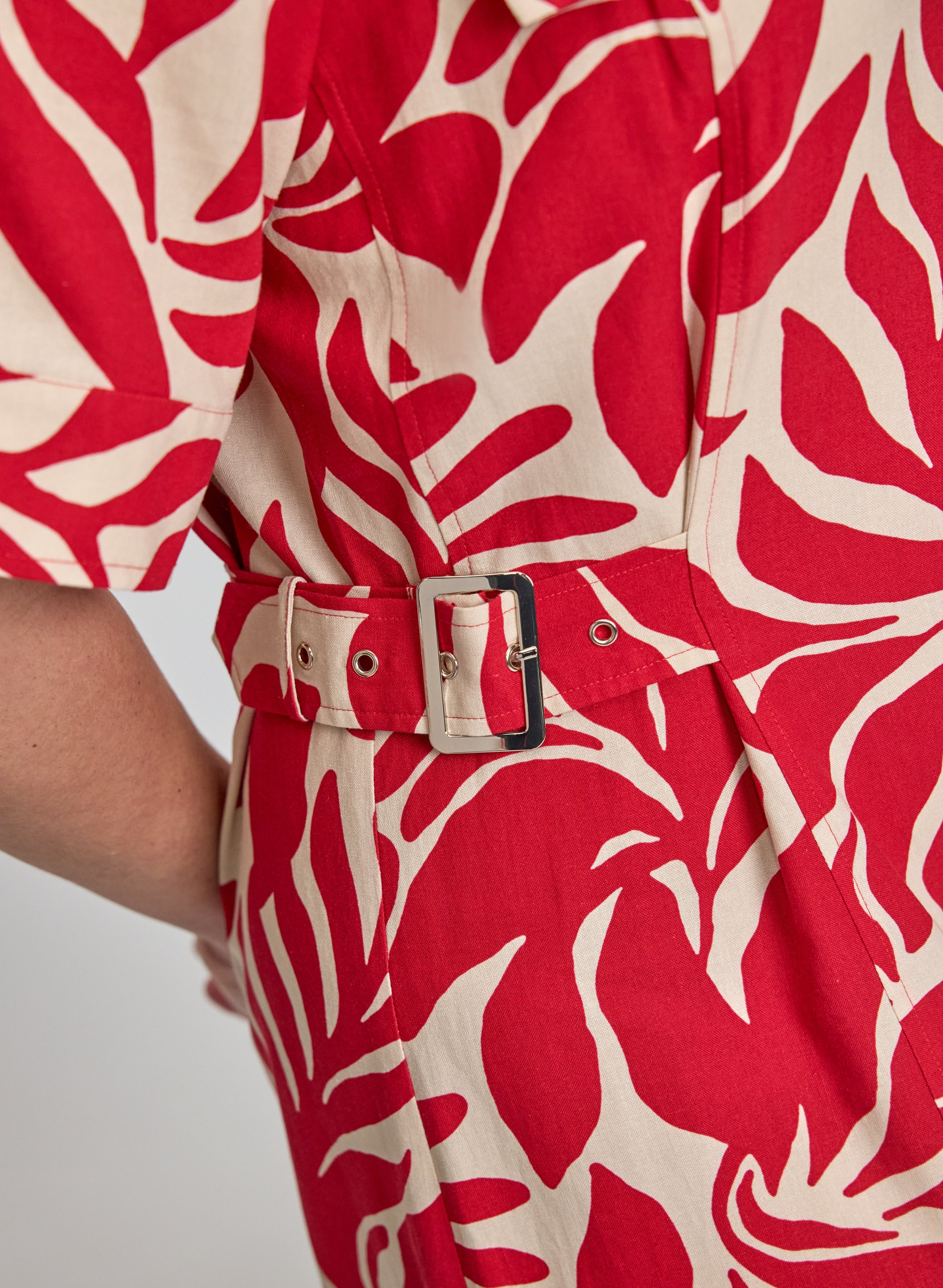 Leaf Print Linen-Blend Dress