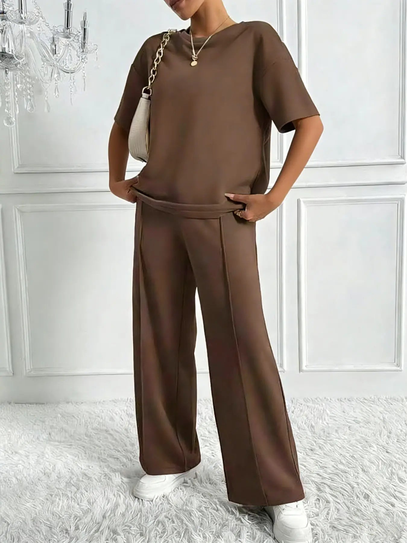 Women's Solid Color Casual Two-Piece Set, Comfortable Loose Fit Co-ord Set for Spring and Summer, Perfect for Daily Wear and Sports