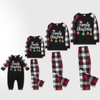 "Family Christmas 2025" Letter Printed Red & Black & Grey & White Plaid Family Matching Pajamas