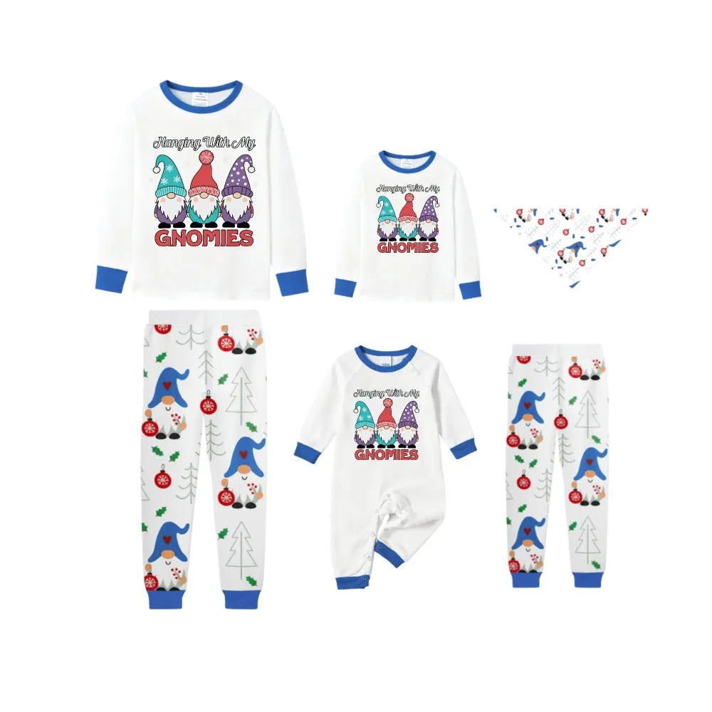 Family Holiday Christmas Blue Sleepwear Set with Christmas Gnome Print