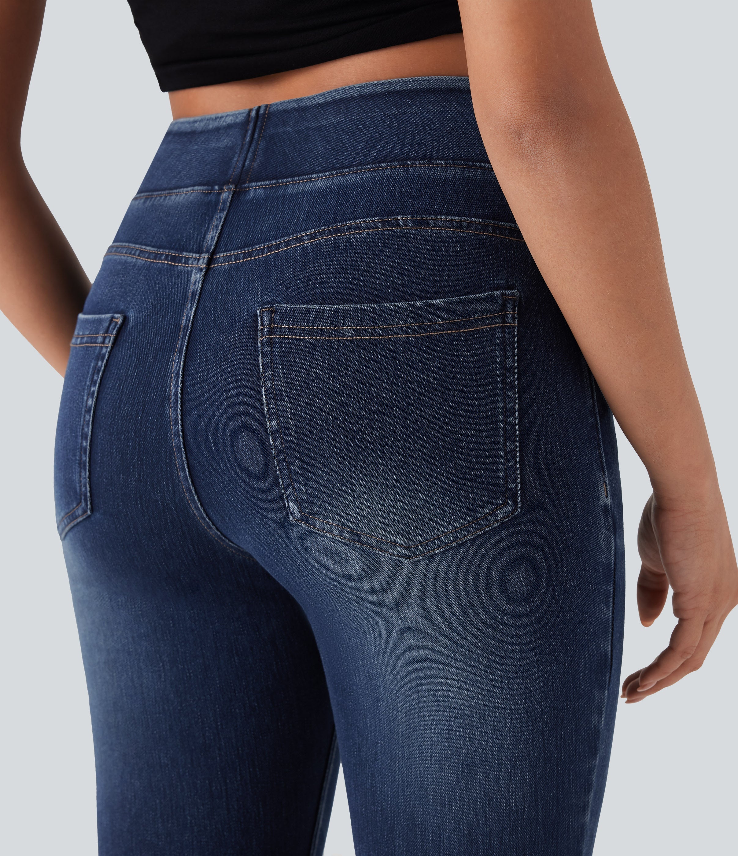 FlexTM High-Waisted Denim Casual Capri Leggings with Pockets