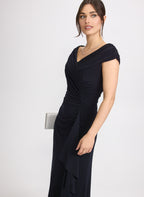 Jersey Waterfall Ruffle Dress