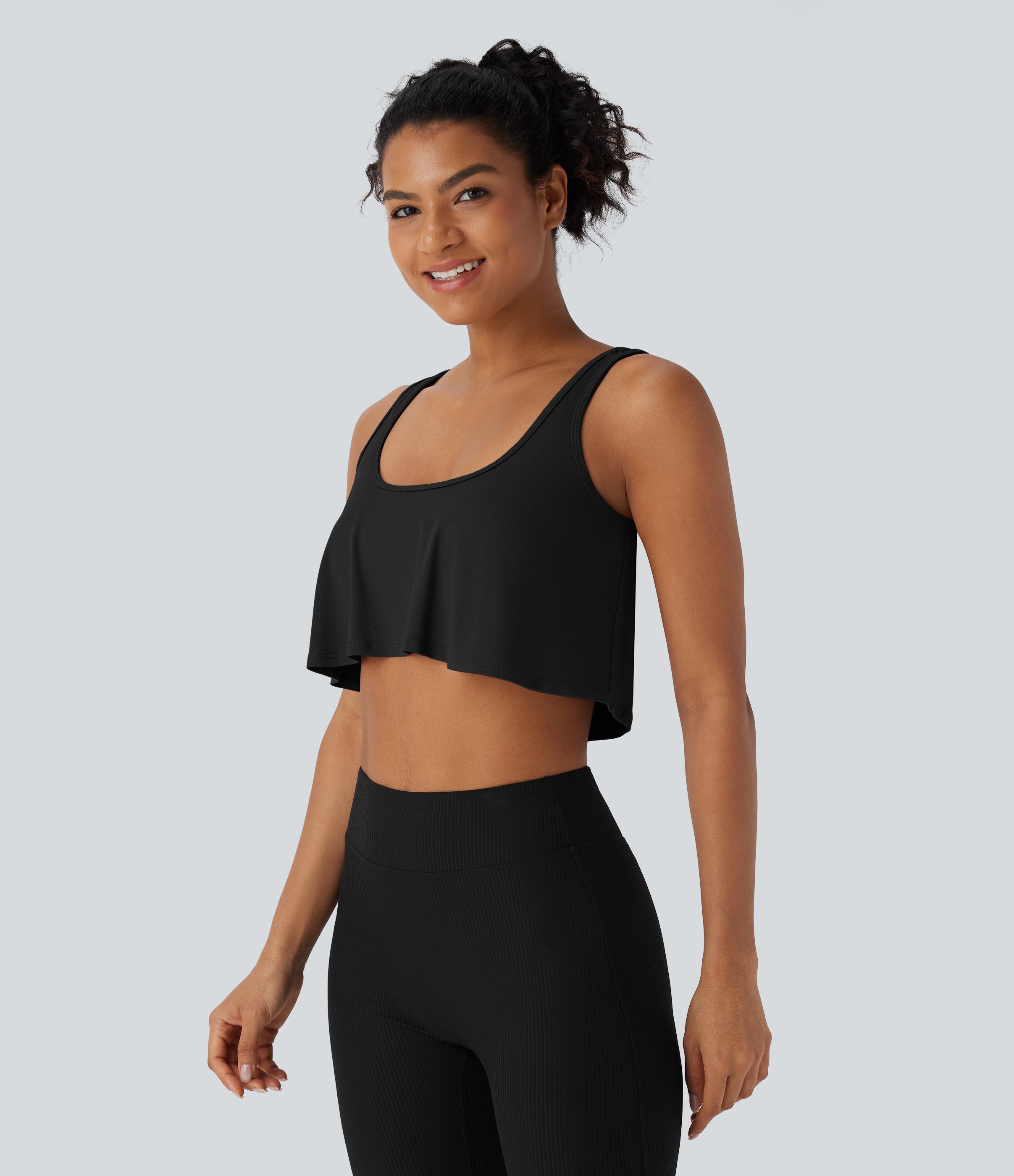 U Neck Draped Cropped Yoga Tank Top