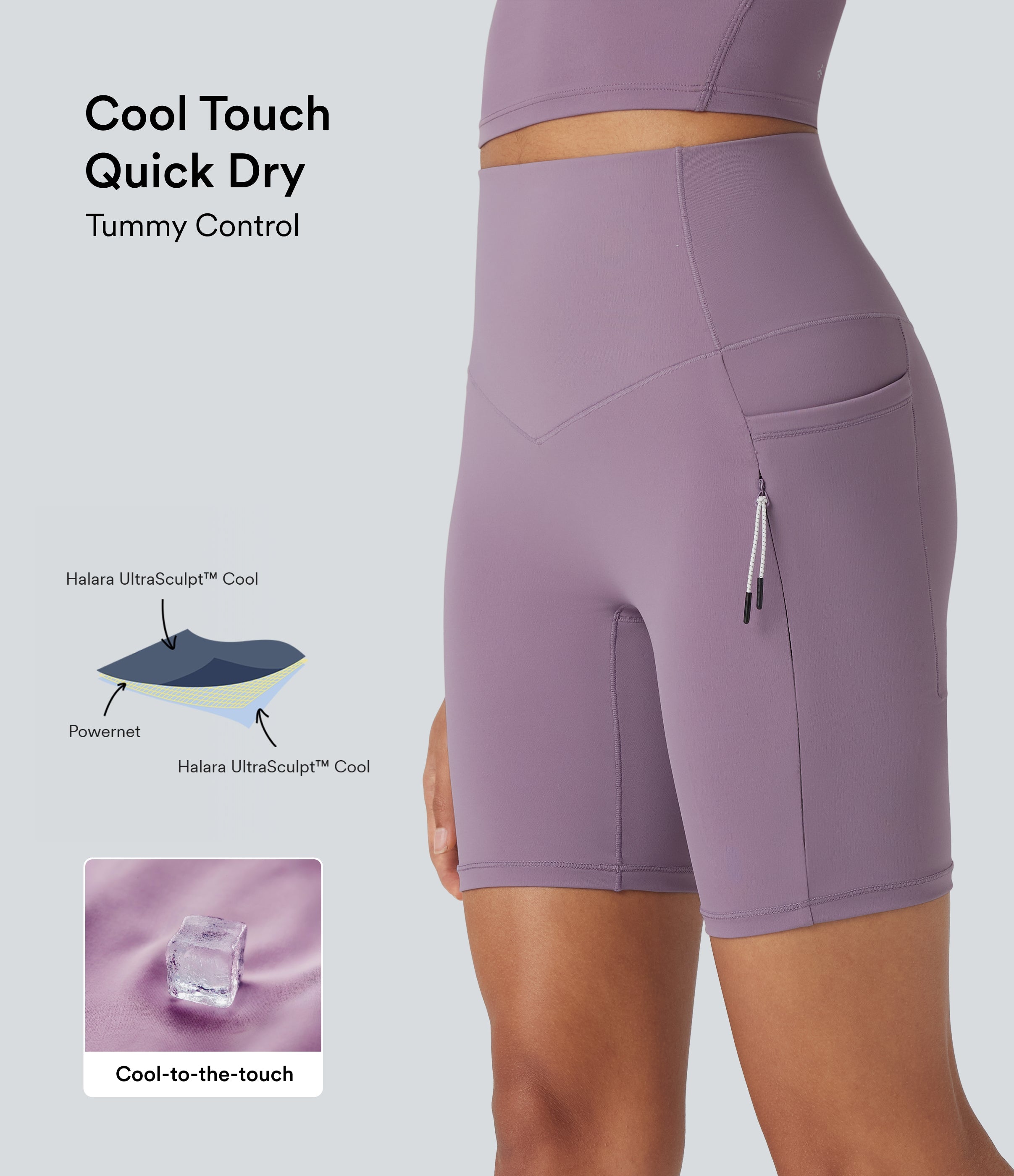 UltraSculptTM Cool Quick Dry SoCinched High Waisted Tummy Control Hiking Biker Shorts 7'' with Pockets-UPF 50+