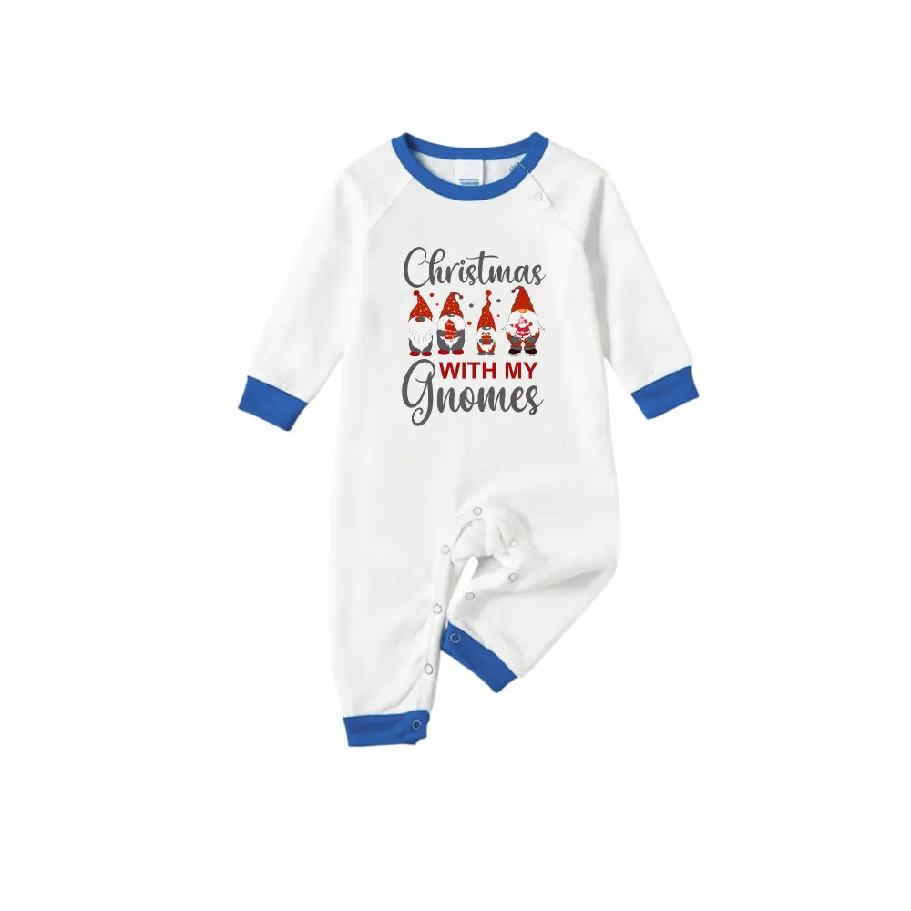 Christmas Family Holiday Blue Pajama Set Showcasing Gnome Print Design