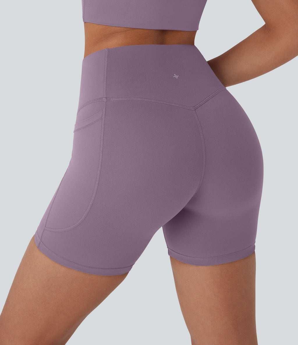 UltraSculptTM Cool Quick Dry SoCinched High Waisted Tummy Control Shaping Yoga Biker Shorts 5'' with Pockets-UPF50+