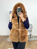 Candy Faux Fur Elasticated Waist Detailed Hooded Gilet
