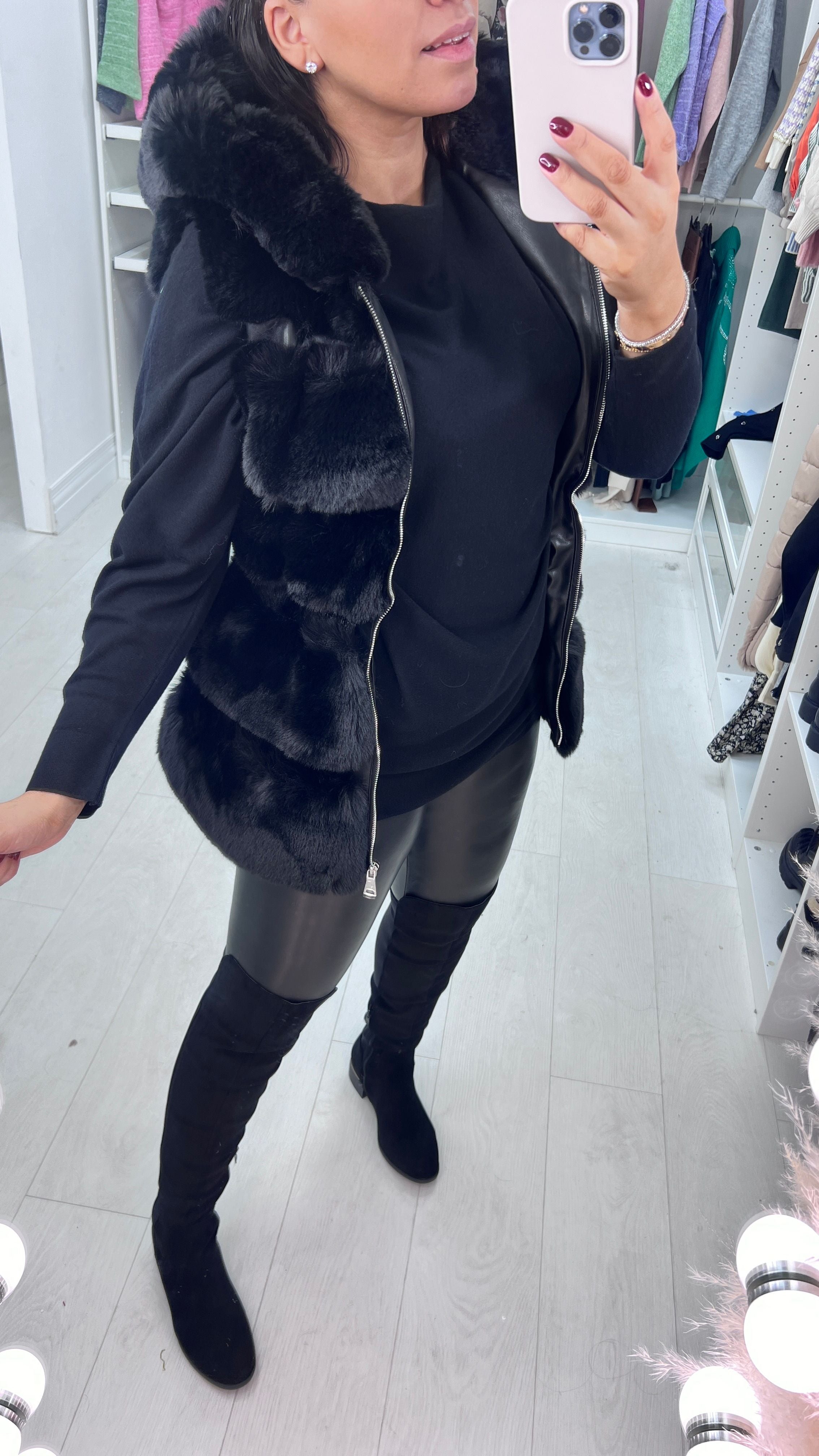 Candy Faux Fur Elasticated Waist Detailed Hooded Gilet
