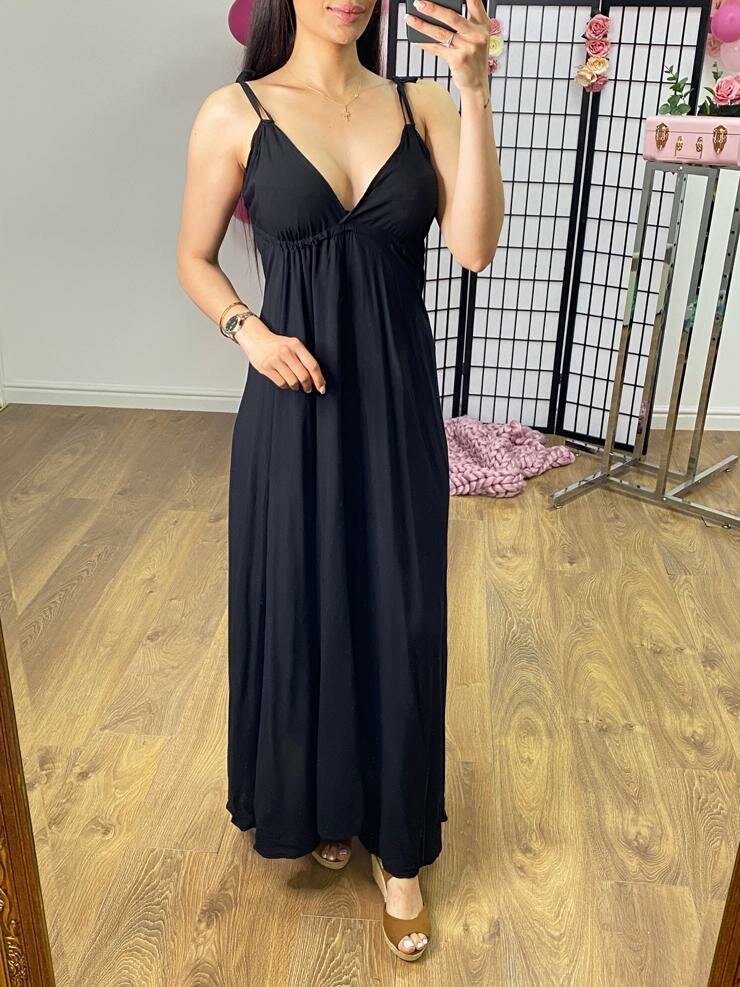 Casper Plain Deep V Back Maxi Dress