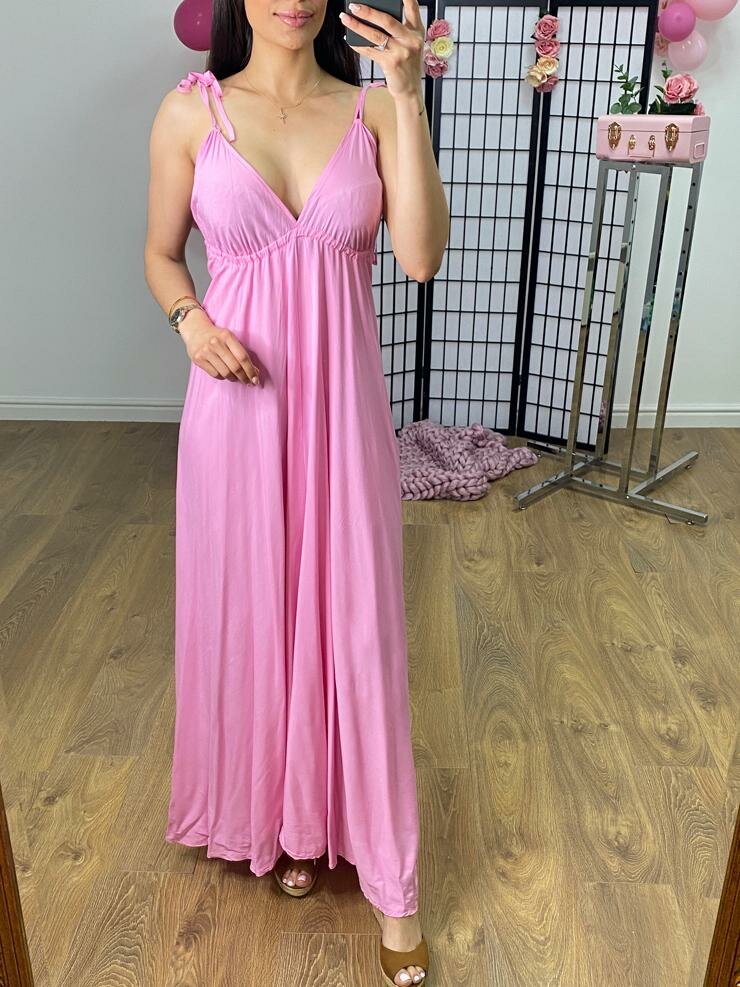 Casper Plain Deep V Back Maxi Dress