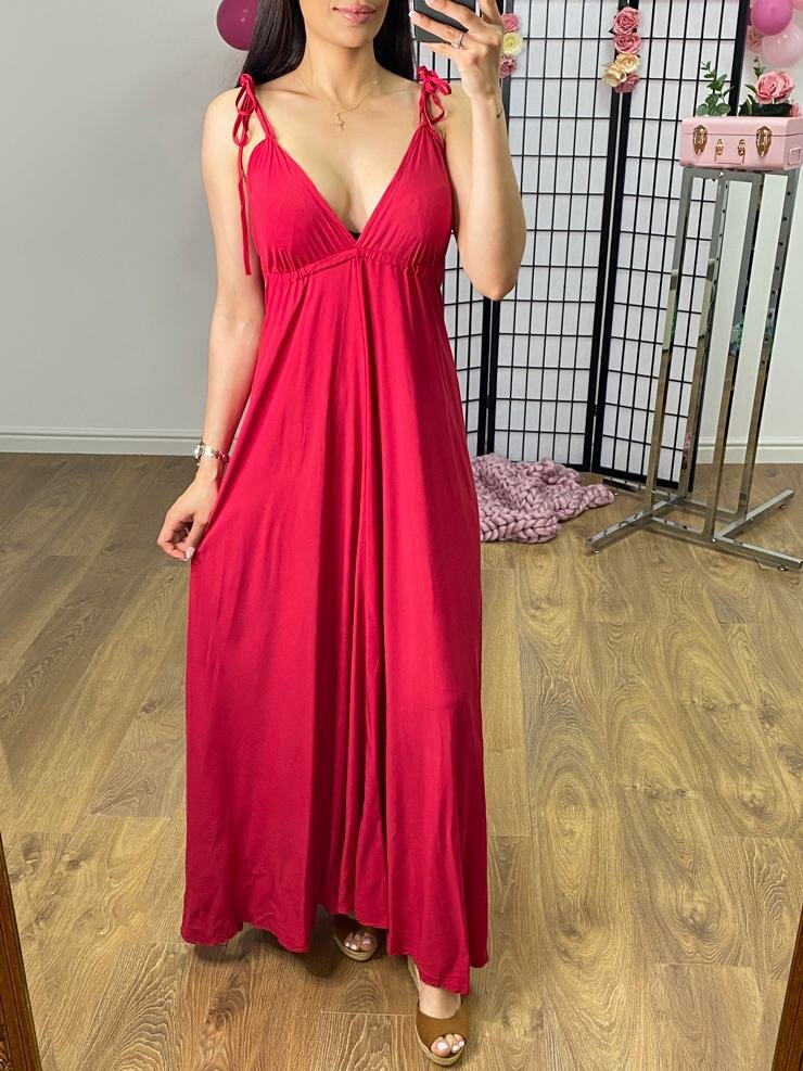 Casper Plain Deep V Back Maxi Dress