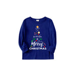 We Wish You a Merry Christmas Family Pajamas Set - Blue Top / Santa and Reindeer Print Blue Pants / Matching Blue Sleeves