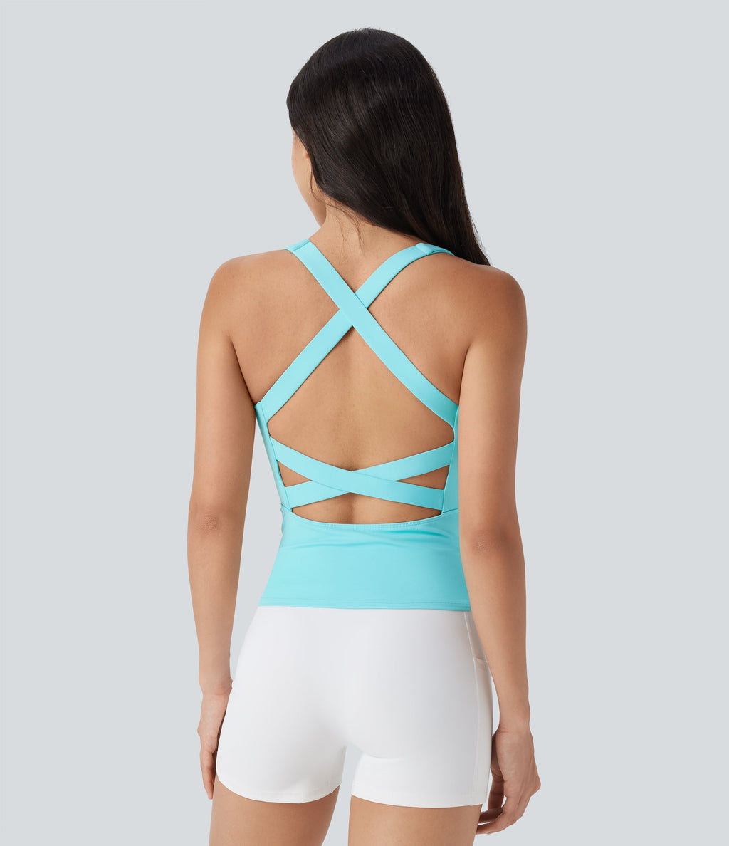 SoftlyZeroTM Airy Square Neck Cropped Cool Touch Running Tank Top-Longer Length-UPF50+