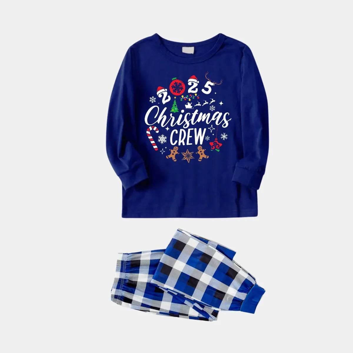 Couple Matching Pajamas With "2025 Christmas Crew" Text and Christmas Pattern Printed