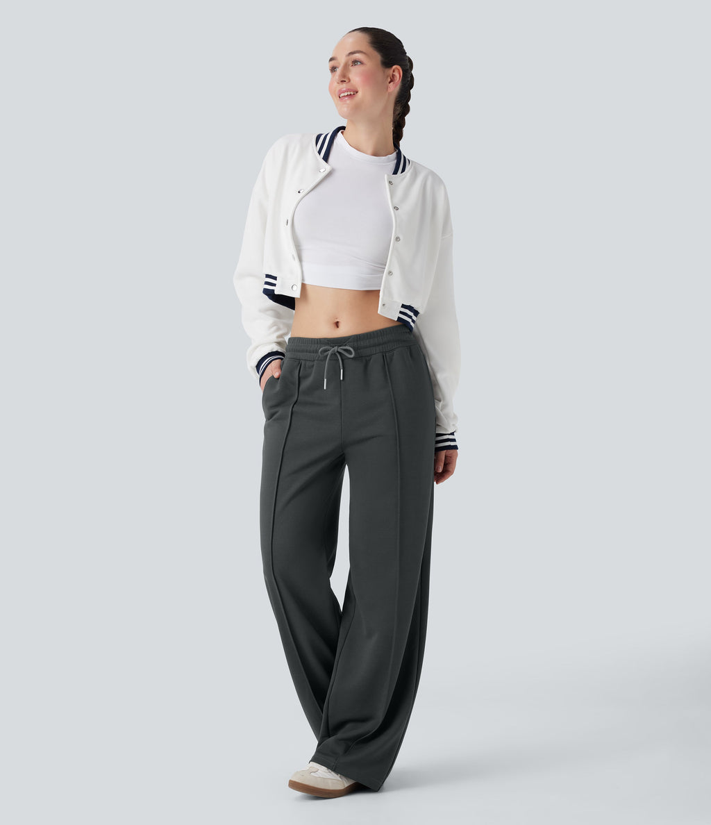 Low Rise Drawstring Wide Leg Casual Pants with Pockets