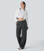 Low Rise Drawstring Wide Leg Casual Pants with Pockets