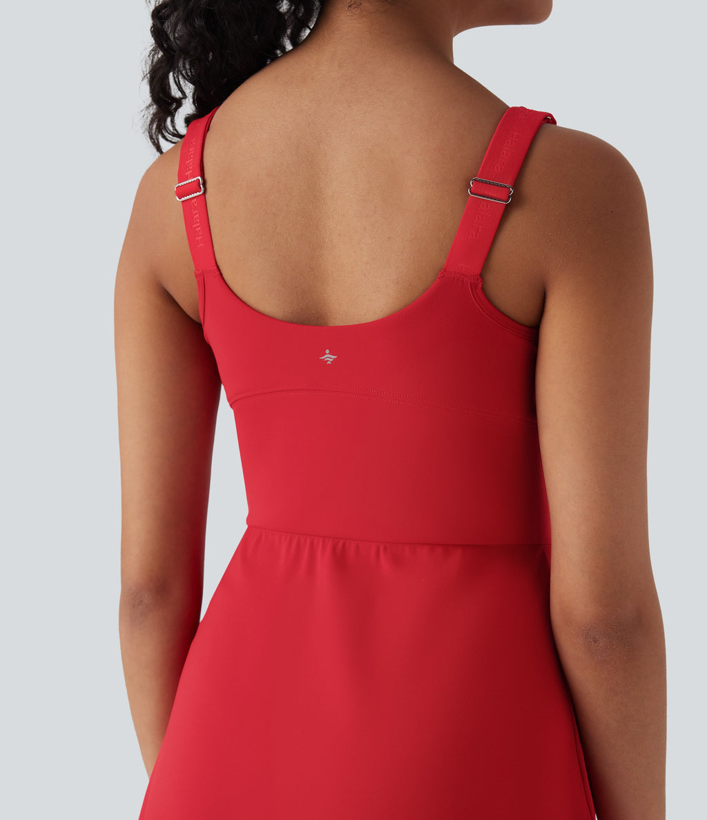 SoftlyZeroTM Plush Push-Up Molded Cups Zipper 2-in-1 Yoga Active Dress with Pockets-Easy Peezy-D/DD/DDD/F