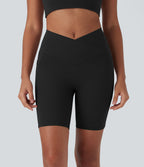 UltraSculptTM High Waisted Crossover Tummy Control Butt Lifting Yoga Biker Shorts 7'' with Pockets