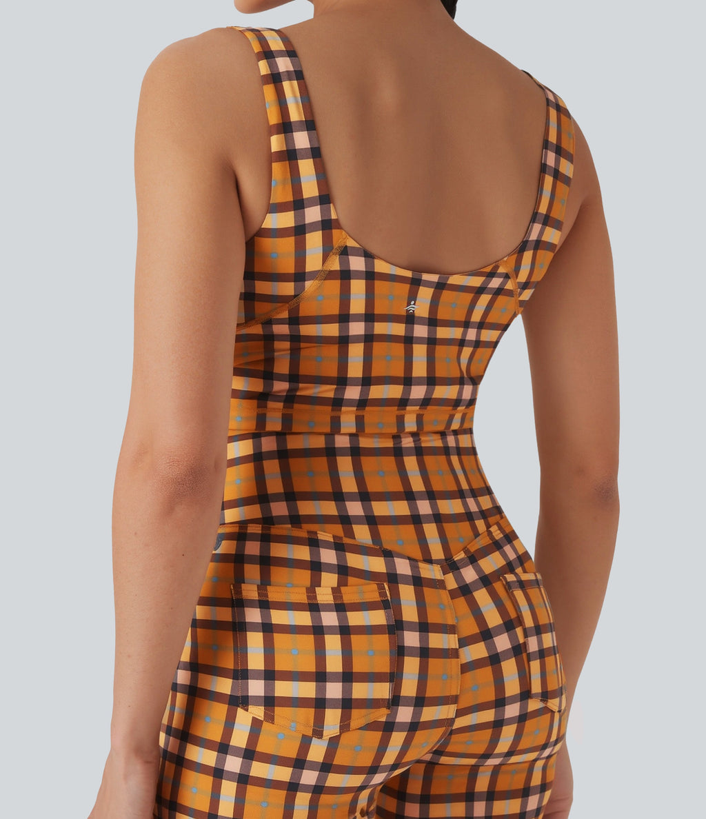 V Neck Plaid Cool Touch Cropped Yoga Tank Top