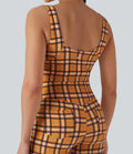 V Neck Plaid Cool Touch Cropped Yoga Tank Top