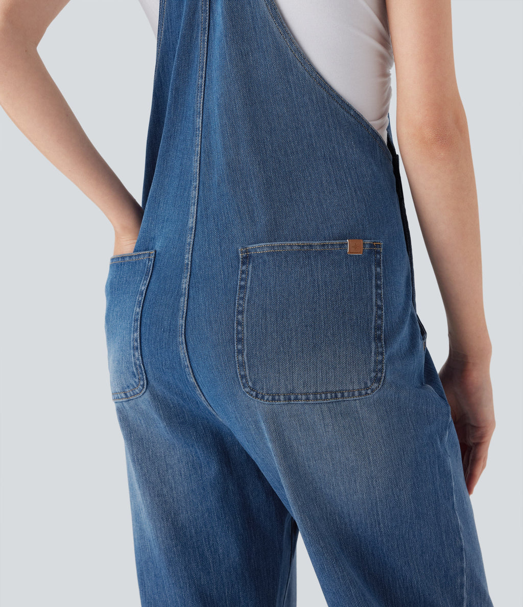 FlexTM Straight Leg Denim Casual Overalls with Pockets