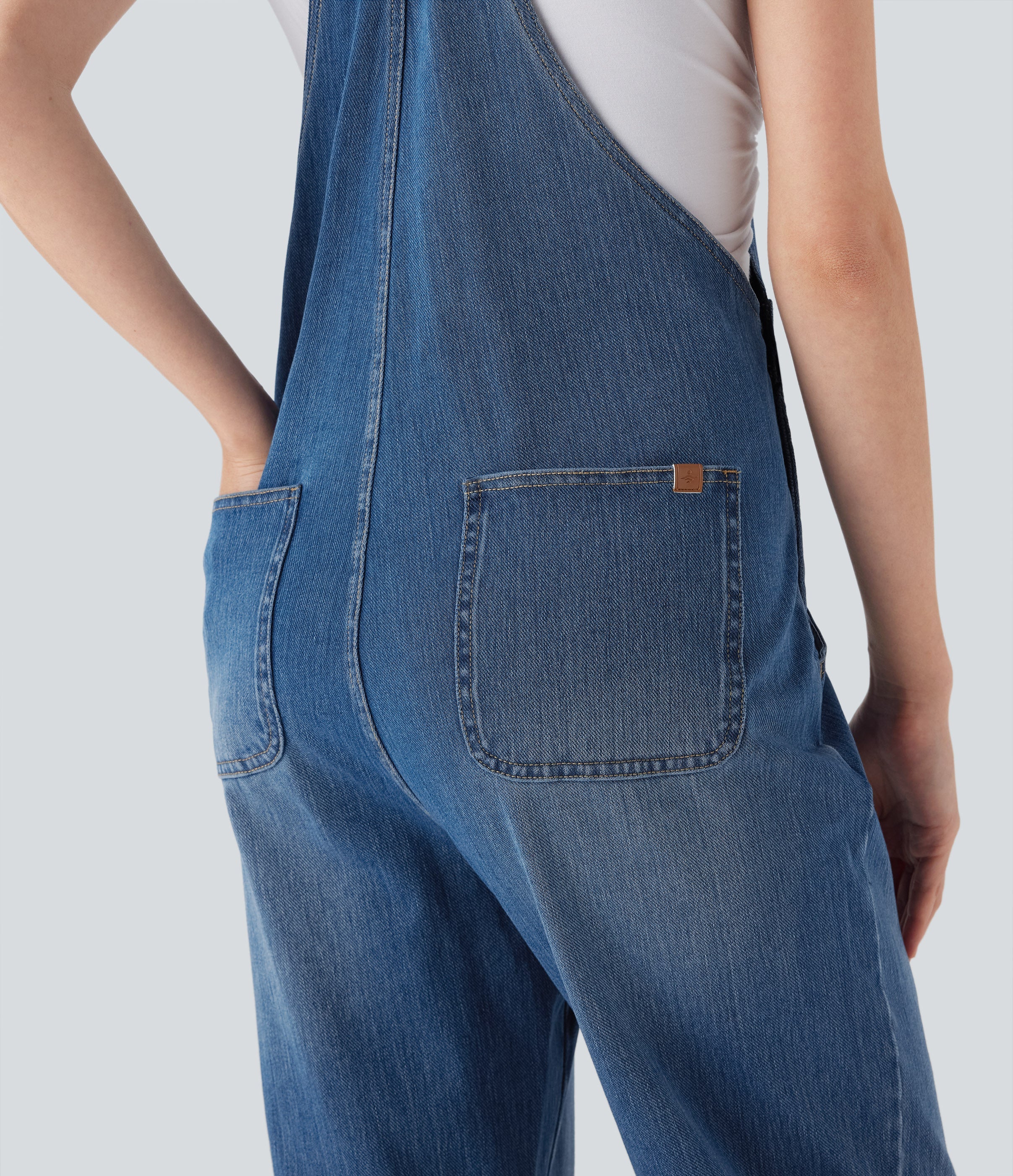 FlexTM Straight Leg Denim Casual Overalls with Pockets