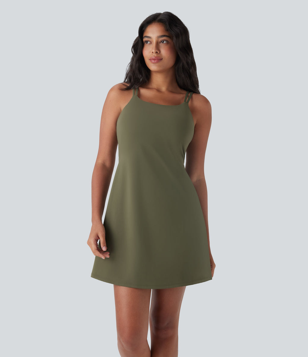 SoftlyZeroTM Plush Double Straps 2-Piece Pockets Slip Dance Active Dress D/DD/DDD/F Cups