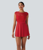 SoftlyZeroTM Airy Halter Adjustable Buckle Contrast Mesh Cool Touch Yoga Active Dress-Easy Peezy-UPF50+