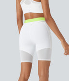SpeedWaveTM High Waisted Contrast Mesh Quick Dry Training Biker Shorts 7'' with Pockets