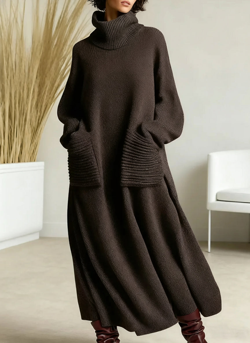 🔥 New Arrivals🔥 Women's Solid Color High-Neck Long-Sleeve Casual Loose Knit Dress