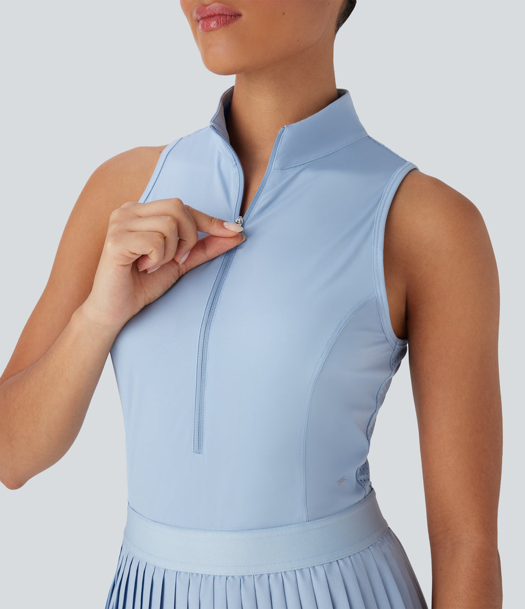 BreezefulTM Sleeveless Cut Out 2-in-1 Pleated Quick Dry Mini Tennis Active Dress with Pockets