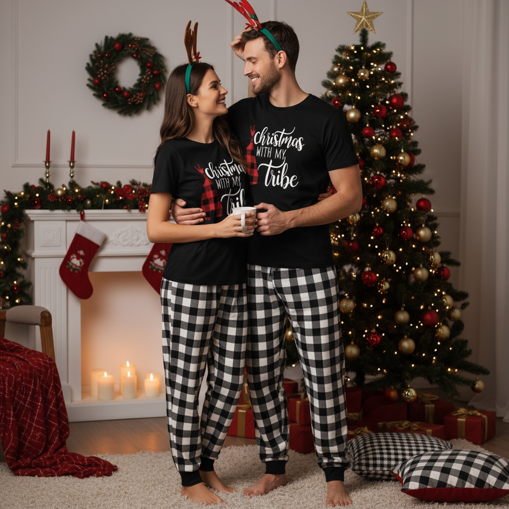 Christmas With My Tribe Couple Christmas Pajamas Set