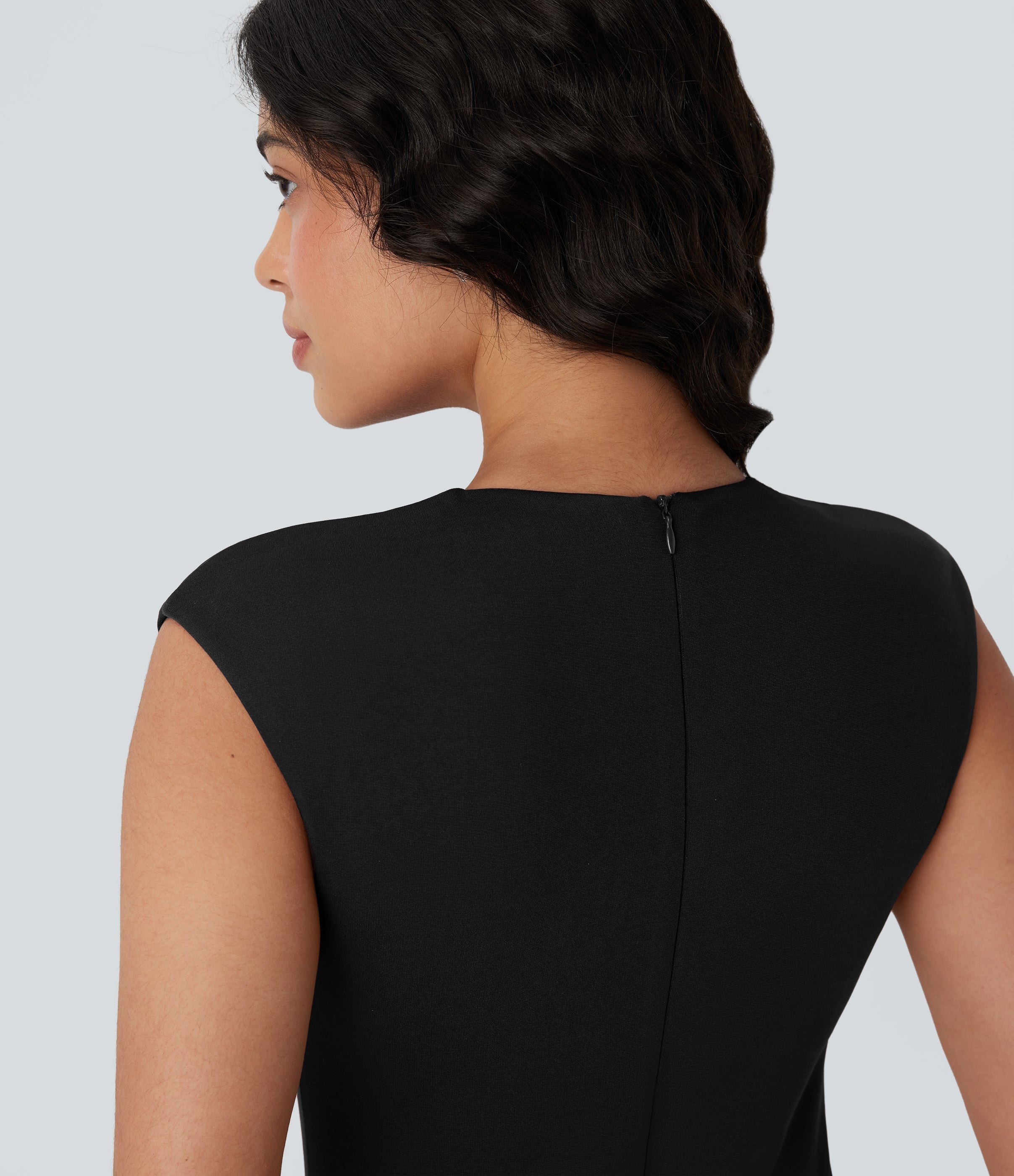 V-neck Zipper Bodycon Midi Work Built-in Mesh Shapewear Dress