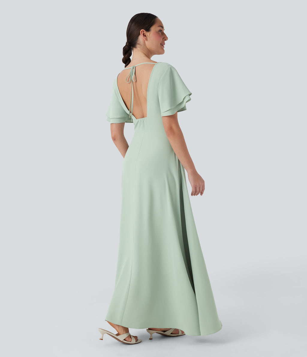 V Neck Short Sleeve Maxi Dress