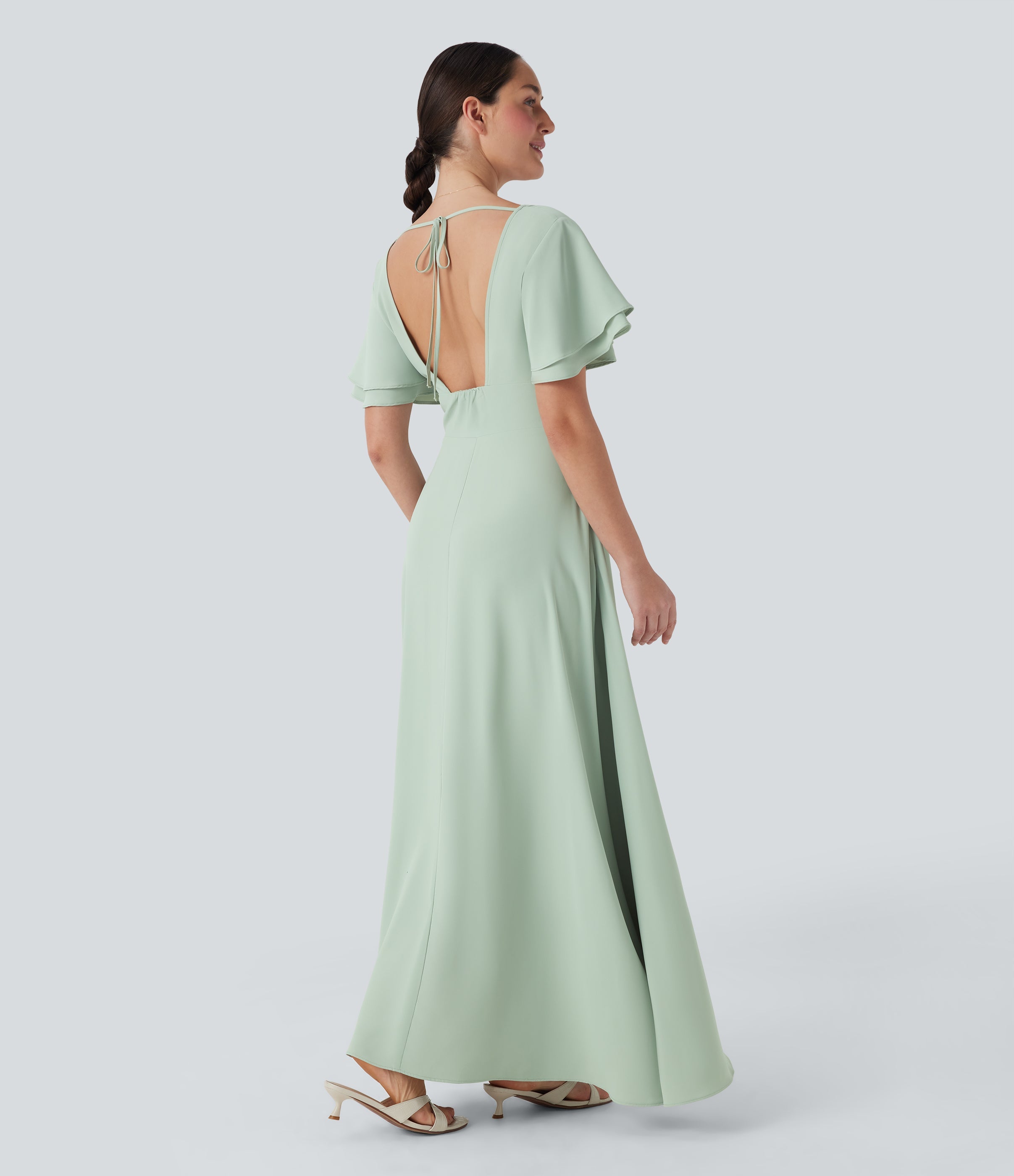 V Neck Short Sleeve Maxi Dress