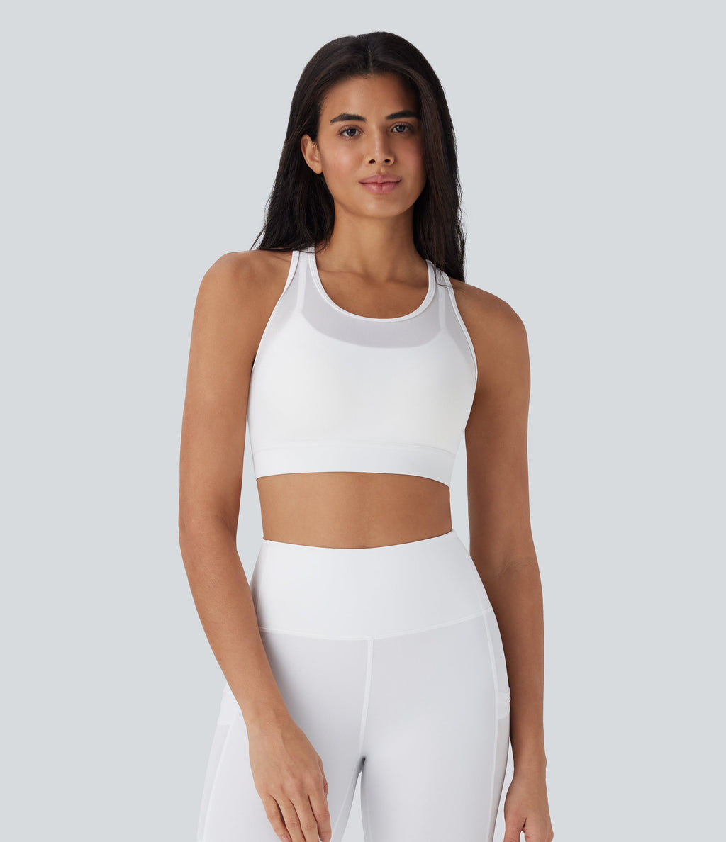 SpeedWaveTM Medium Support Racerback Contrast Mesh Quick Dry Training Sports Bra