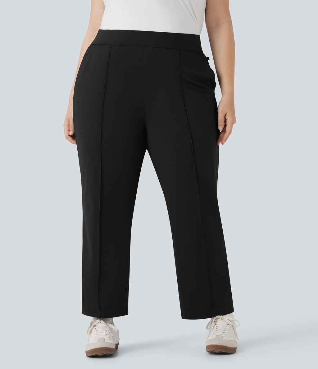 High Waisted Pockets Straight Leg Quick Dry Golf Plus Size Pants-Golf Tee-UPF40+