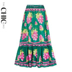 Green Grape Blossom Tropical Vineyard V-Neck Swimsuit & Skirt Set