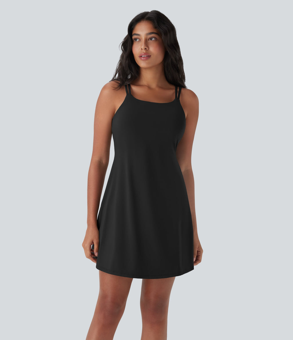 SoftlyZeroTM Plush Double Straps 2-Piece Pockets Slip Dance Active Dress D/DD/DDD/F Cups