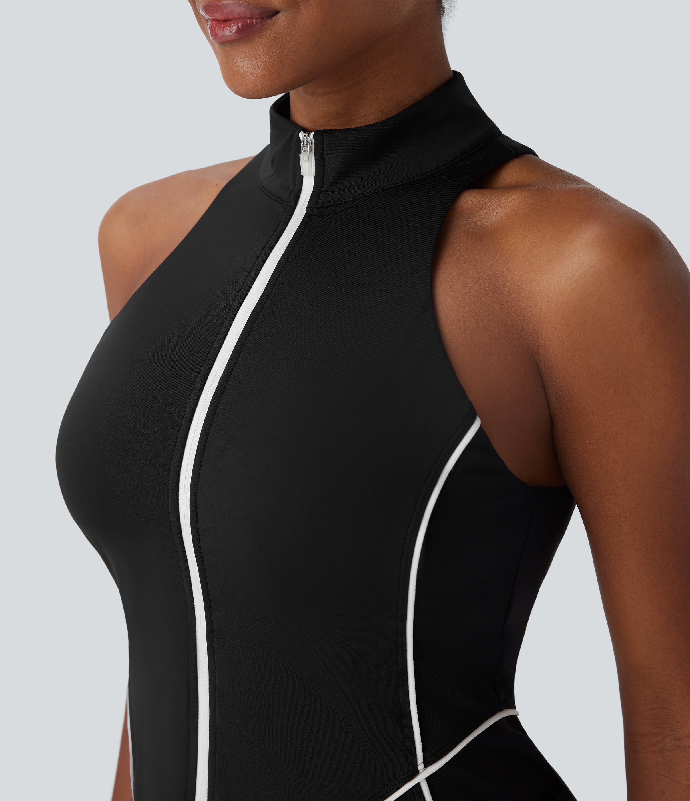 SoftlyZeroTM QuickDry Sleeveless Half Zip Mini Golf Active Dress with Pockets-Golf Tee