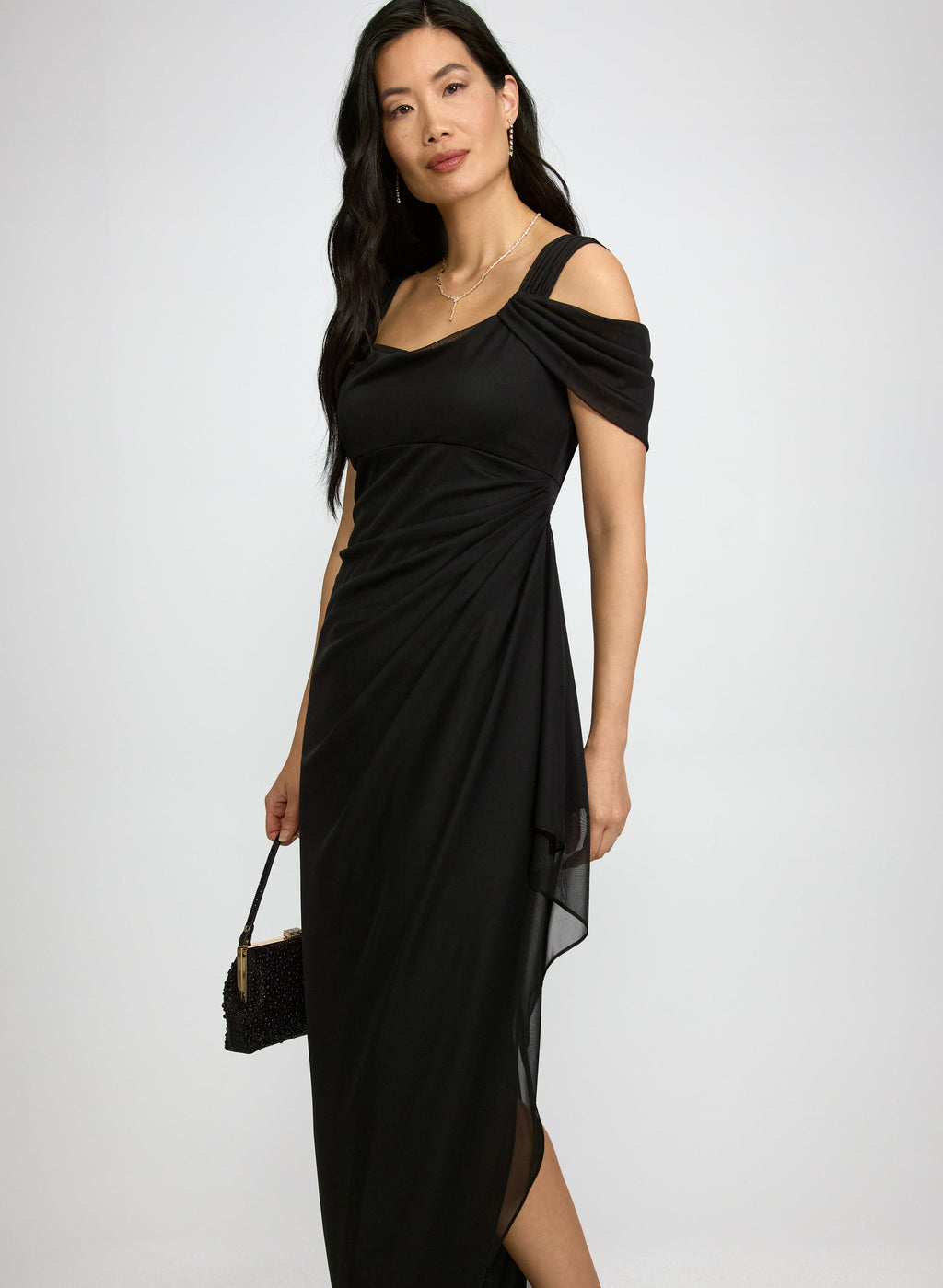 Mesh Cowl Neck Dress