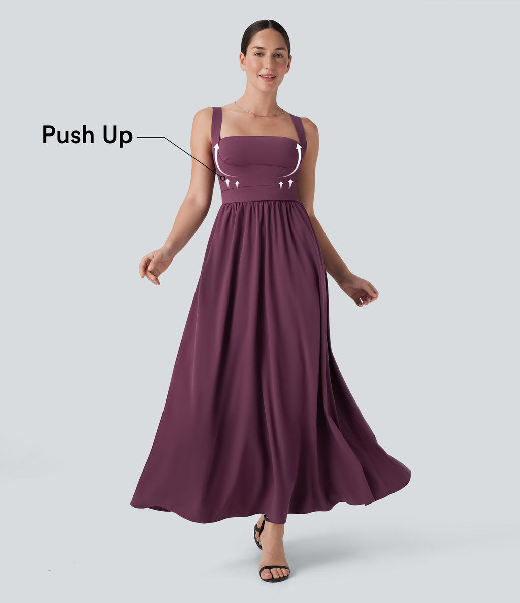 BreezefulTM Push Up Flowy Quick Dry Maxi Casual Dress with Pockets-D/DD/DDD/F Cups