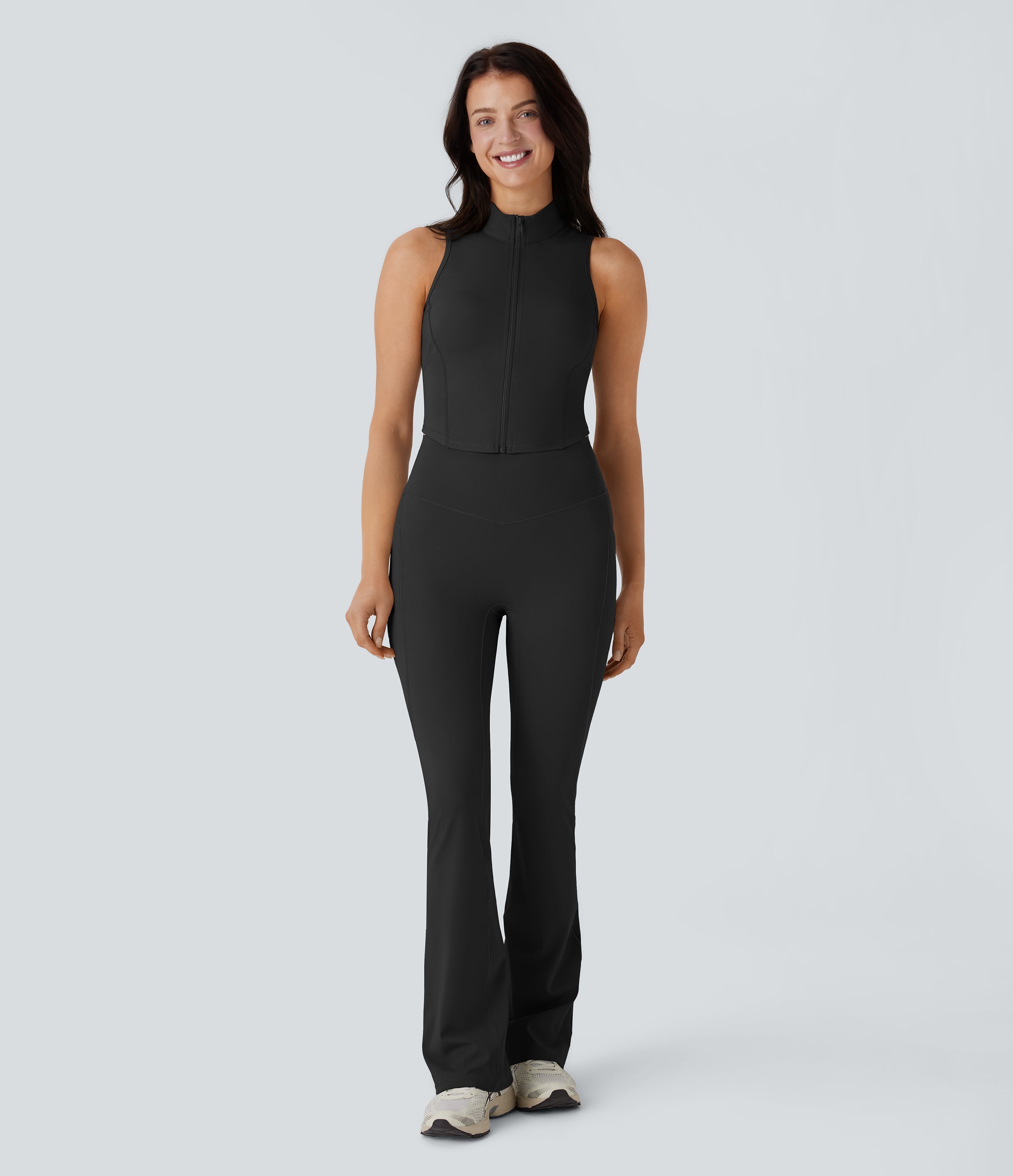 SoftlyZeroTM QuickDry Stand Collar Zipper Cropped Yoga Tank Top with Pockets